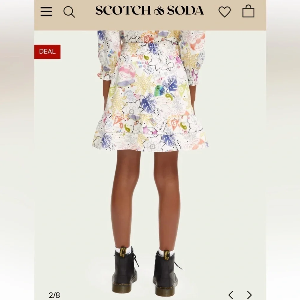 Scotch & Soda Girls Printed Mini Skirt Size 12 White Multicolor Pull On